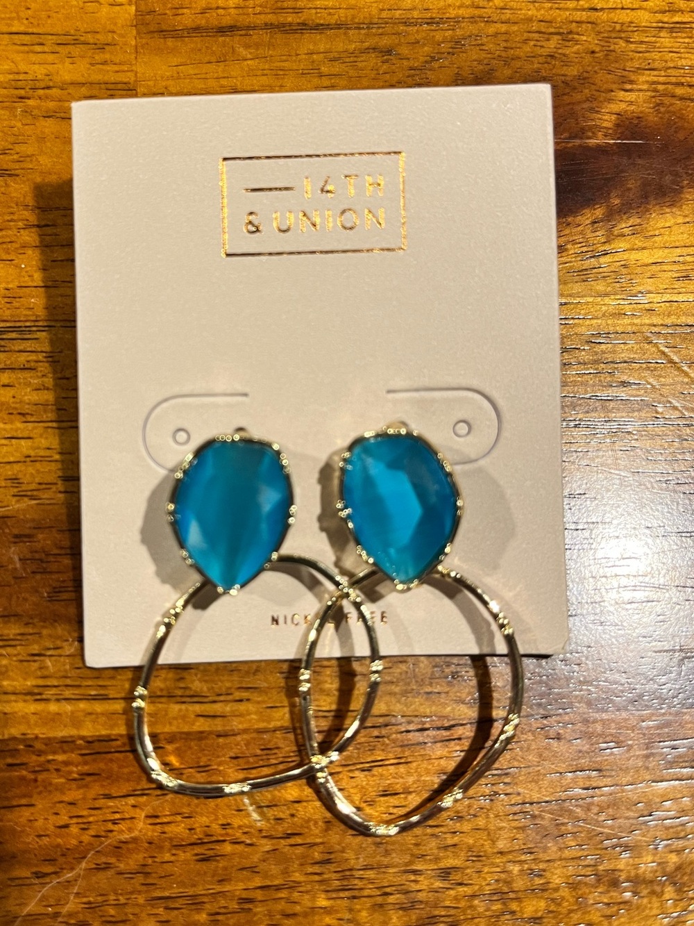 14th & Union Gold-Tone Hoop Earrings with Teal Stones